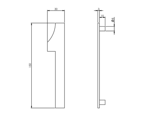 Technische tekening van een deurgreep met maataanduidingen