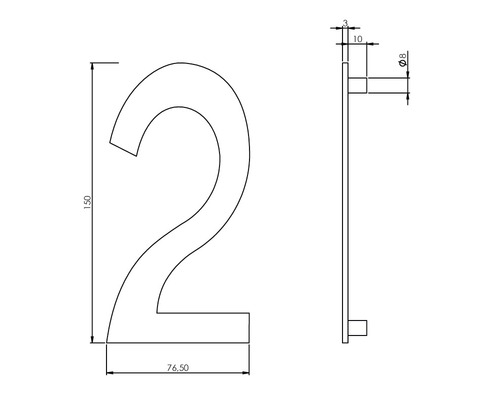 Technische tekening huisnummer 2 met maatvoering