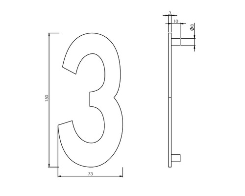 Technische tekening huisnummer 3 met maatvoering