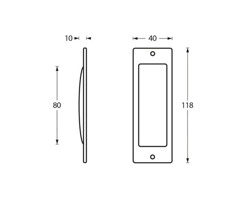Technische tekening van een deurgreep met afmetingen