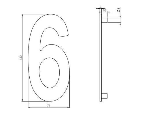 Technische tekening van huisnummer 6 met afmetingen