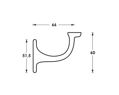 Technische tekening van een leuninghouder met maatvoering