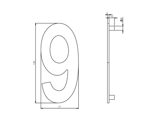 Technische tekening huisnummer 9 met maatvoering