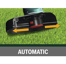 Close-up van een grastrimmer met automatische draadtoevoer