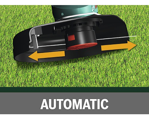 Close-up van een grastrimmer met automatische draadtoevoer