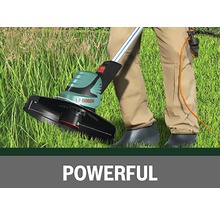 Persoon gebruikt een Bosch grastrimmer in de tuin.