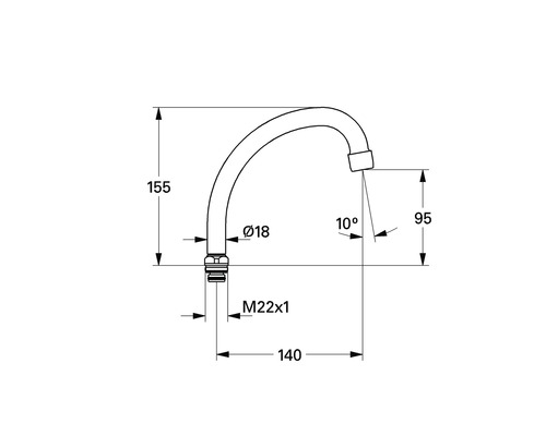 Technische tekening van een kraan met maataanduidingen