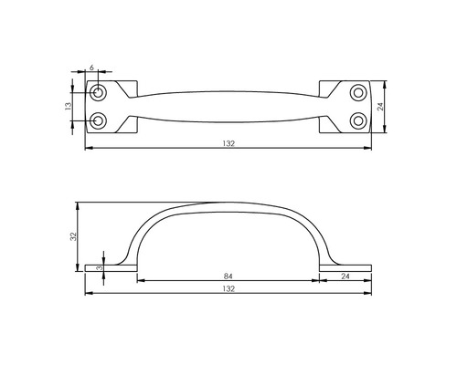 Technische tekening van een beugelgreep met afmetingen