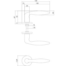 Technische tekening van een deurklink met maatvoering