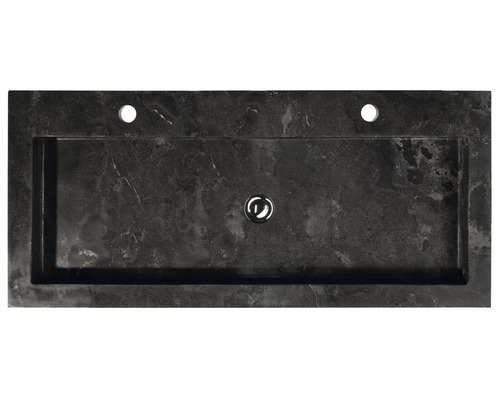 Wastafelblad van steen met twee kraangaten en afvoergarnituur