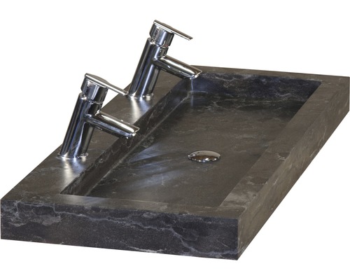 Opzetwastafel van steen met twee kranen