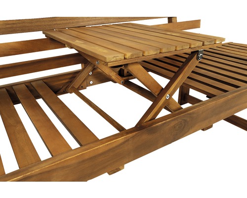 Houten ligstoel met uitklapbare tafel