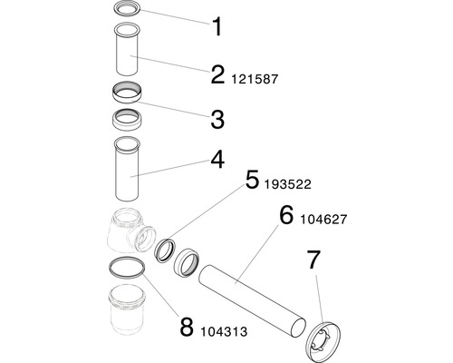 Explosietekening van een sifon set voor wastafels