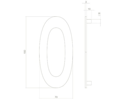 Technische tekening van een huisnummer nul met maataanduidingen