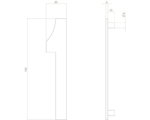 Technische tekening van een huisnummer met maataanduidingen.