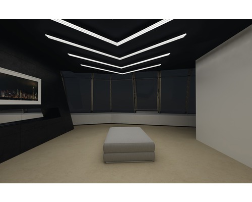 Moderne kamer met plafondlampen en zitkruk
