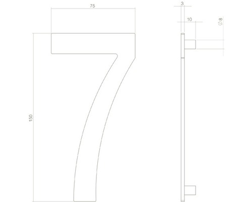 Technische tekening van huisnummer zeven met afmetingen