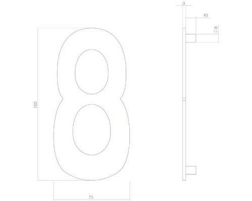 Technische tekening van een huisnummer Acht met afmetingen