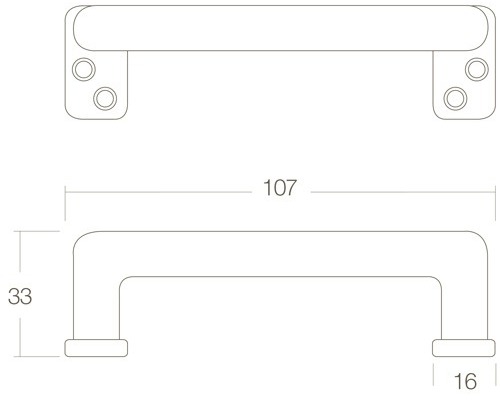 Technische tekening van een beugelgreep met afmetingen
