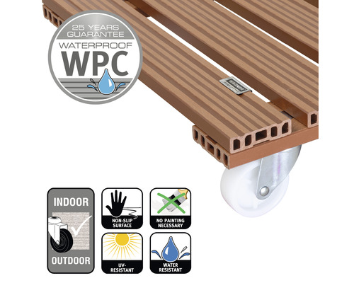 WPC bloemenroller met de eigenschappen waterdicht, geschikt voor binnen- en buitengebruik, antislip oppervlak, UV-bestendig en schilderen niet nodig