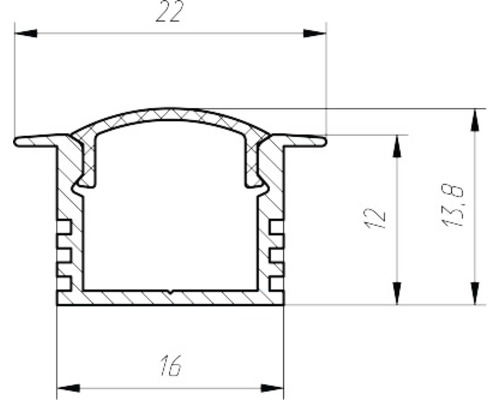 Technische tekening van een ledprofiel met afmetingen