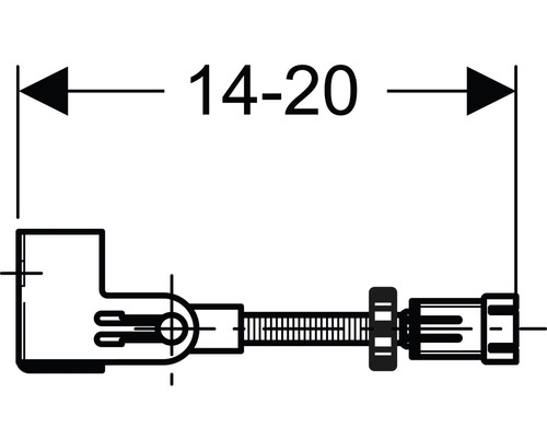 Technische tekening van een hoekverbinding met afmetingen 14 tot 20