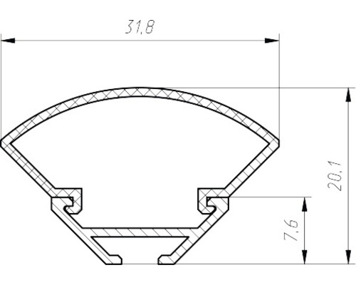 Dwarsdoorsnede tekening van een profiel met afmetingen