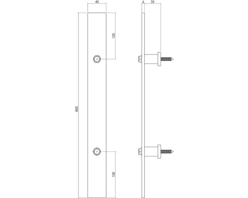 Technische tekening van een houder met schroeven en maatvoering