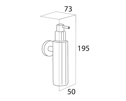 Technische tekening van een zeepdispenser met afmetingen