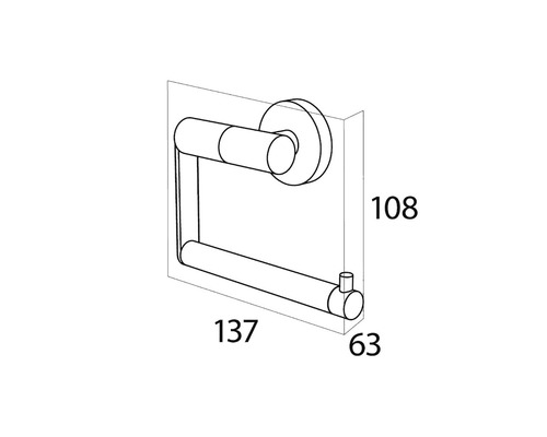 Tekening van een toiletpapierhouder met afmetingen