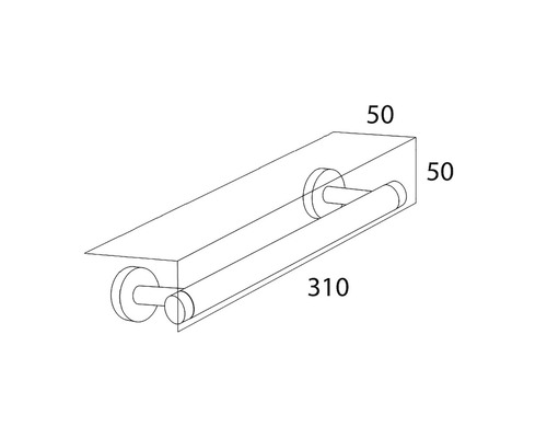 Technische tekening van een handdoekhouder met plank en afmetingen