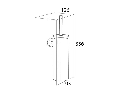 Technische tekening van een toiletborstelgarnituur met afmetingen