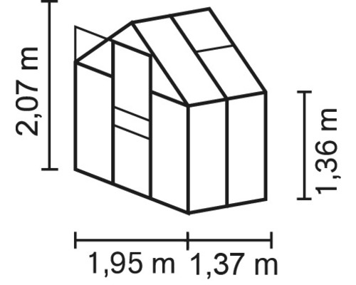 Illustratie van een kas met afmetingen