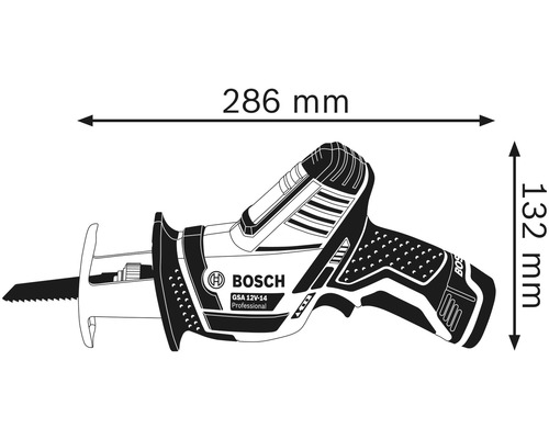 Bosch reciprozaag GSA 12V-14 Professional met maatvoering: lengte 286 mm, hoogte 132 mm