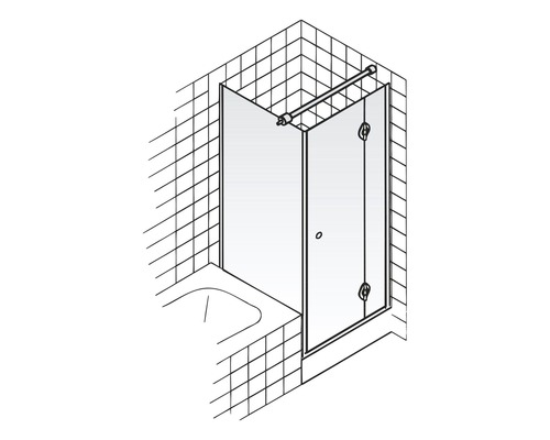 Badwand met twee elementen in een betegelde badkamer
