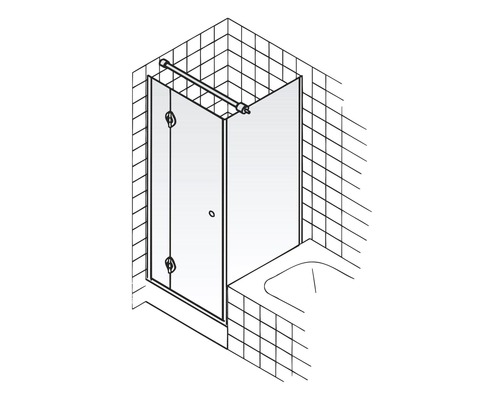 Schets van een bad douchewand met stabilisatiestang in de badkamer