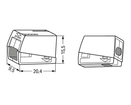 Illustratie van een kabelconnector met maatvoering