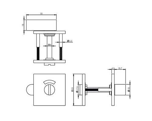 Technische tekening van een deurslot met afmetingen