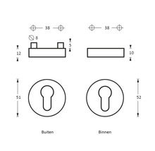 Technische tekening van een deurschild met afmetingen