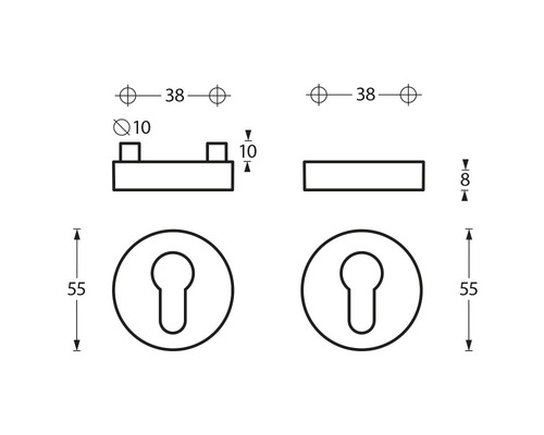 Technische tekening van een deurbeslag met maatvoering