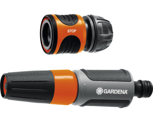 Gardena slangconnector met stopfunctie en spuitmondstuk