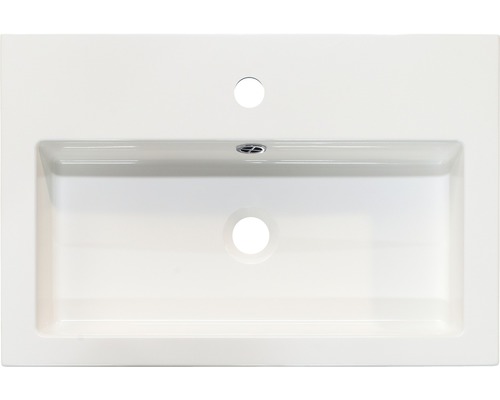 Wastafel van keramiek met kraangat en overloop