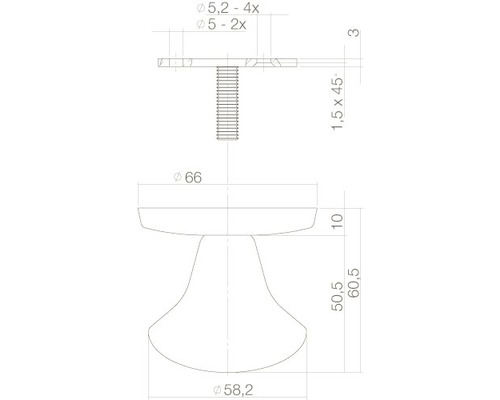 Technische tekening van een meubelknop met maataanduidingen