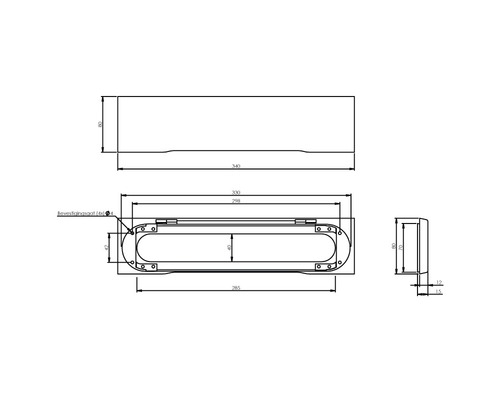 Technische tekening van een wandplank met afmetingen