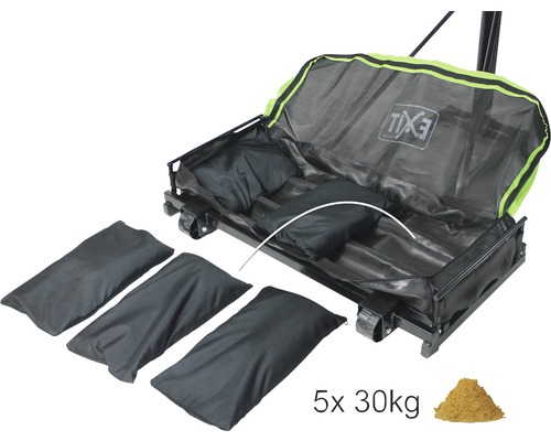 Bolderkar met zandzakken als verzwaringsmiddel