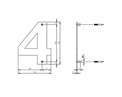 Technische tekening huisnummer 4 met afmetingen