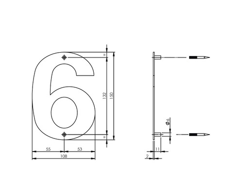Technische tekening huisnummer 6 met maatvoering