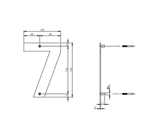 Technische tekening van huisnummer 7 met afmetingen