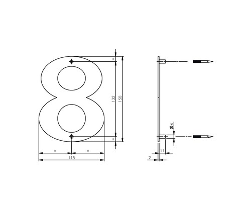 Technische tekening huisnummer 8 met afmetingen