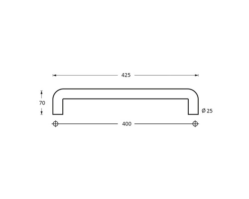 Technische tekening van een stanggreep met afmetingen
